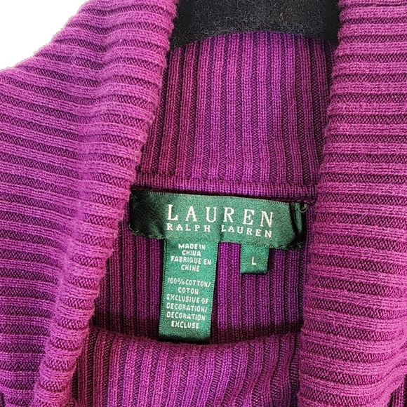 Lauren Ralph Lauren Women Sz L Purple Ribbed Turtleneck Sweater Old Money Preppy - Picture 4 of 9